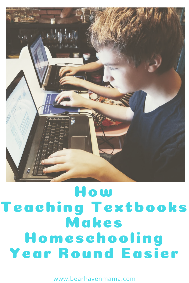 How we use Teaching Textbooks as our math curriculum and how it is perfect to prevent burnout as a homeschooling mom as well as a great fit for travel and homeschooling all year round.