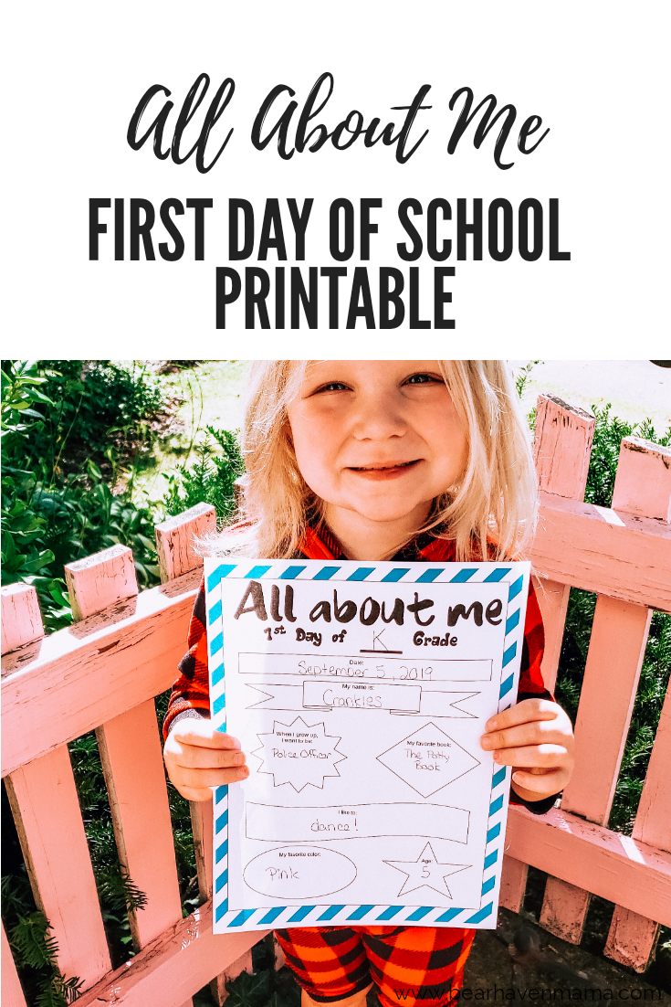 Printable for the first day of school all about your child