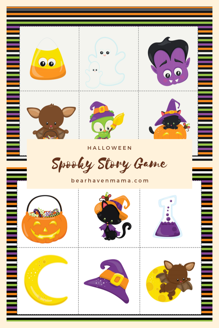 Check out this cute creative play picture card game, great for Halloween! Little friends can sit in a circle and take turns drawing cards. When you draw a card, you get to take over the story telling with your own twist, based on the (super adorable) picture on the card. This is the perfect activity for a classroom (or home) Halloween party for preschool and lower elementary kids.