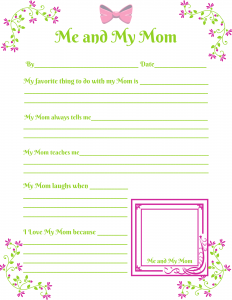 Mommy and Me Printable Activity Worksheet Keepsake Gift for Mother’s Day