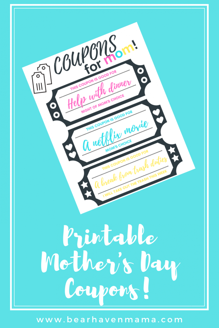 This Mother's Day Coupon Book is easy to print, cut apart, and gift to Mom on Mother's day. There are even 3 customizable coupons! Sure to bring a Smile to Mom's Face!