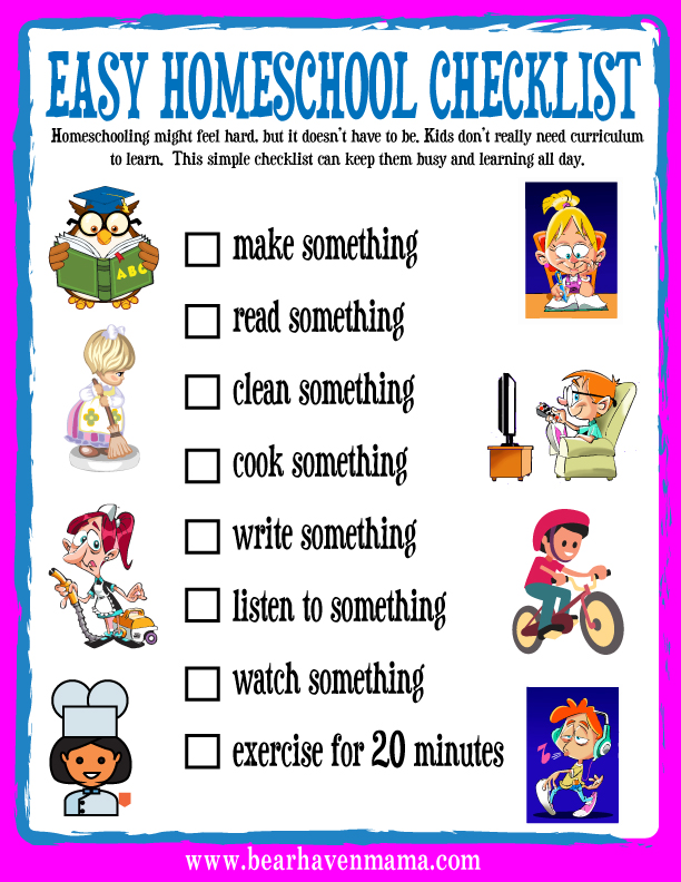 This easy to do homeschool checklist provided easy to do activities that keep children busy and learning.