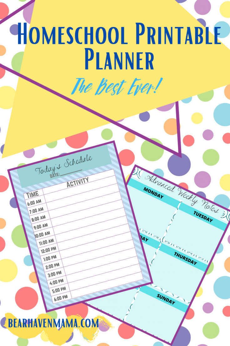 Need help staying organized for homeschool? Then use this free printable homeschool planner! It helps with lesson plans, assignments, reading logs, & more!
