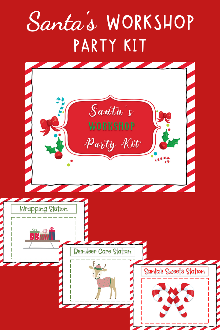 You can create a fun Santa’s Workshop Christmas party at home with your kids with this free printable Christmas Party Kit for kids!