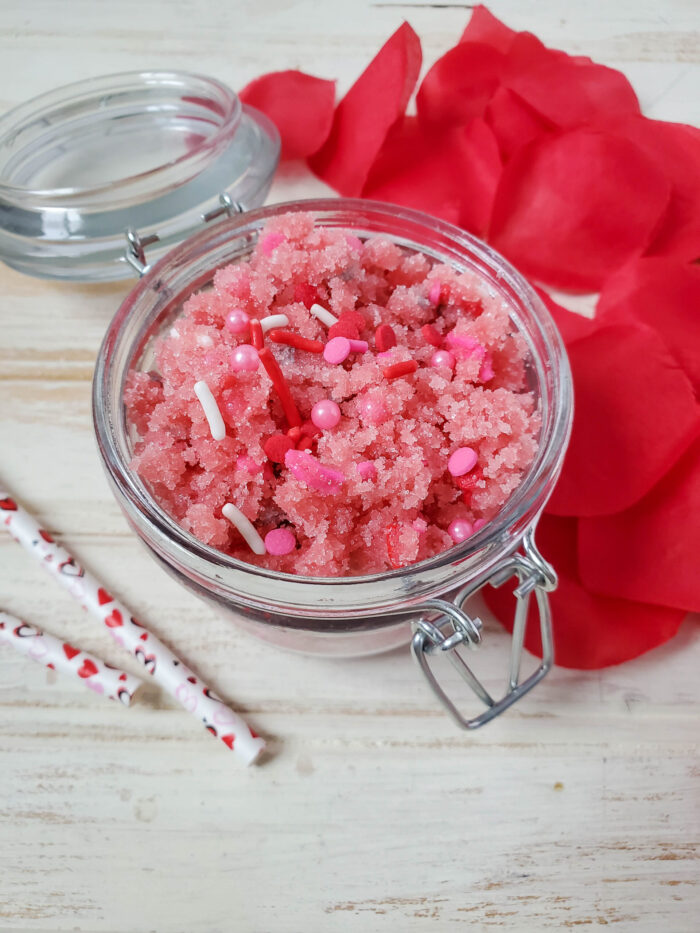 Learn How to Make a Valentine's Sugar Scrub with Violet Fragrance with this simple tutorial and recipe. Includes easy to use instructions!