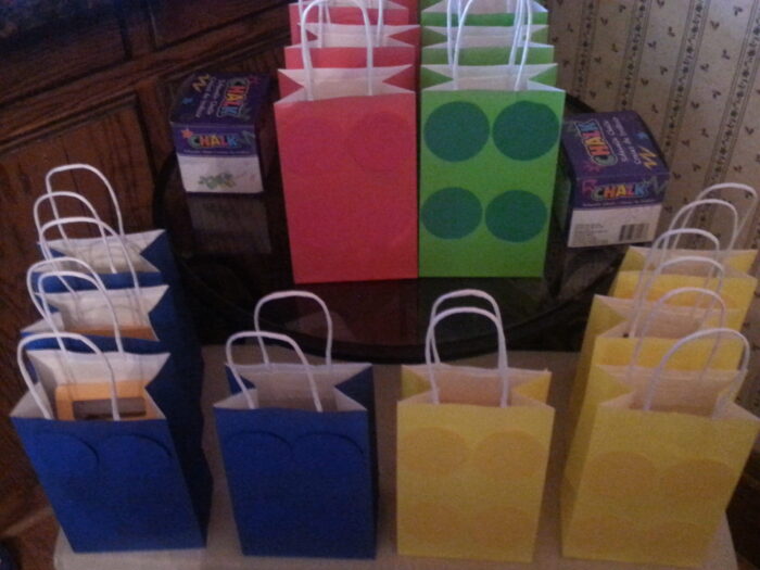 create your own lego party favor bags and decorations