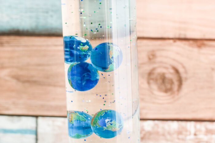 earth marbles in sensory bottle