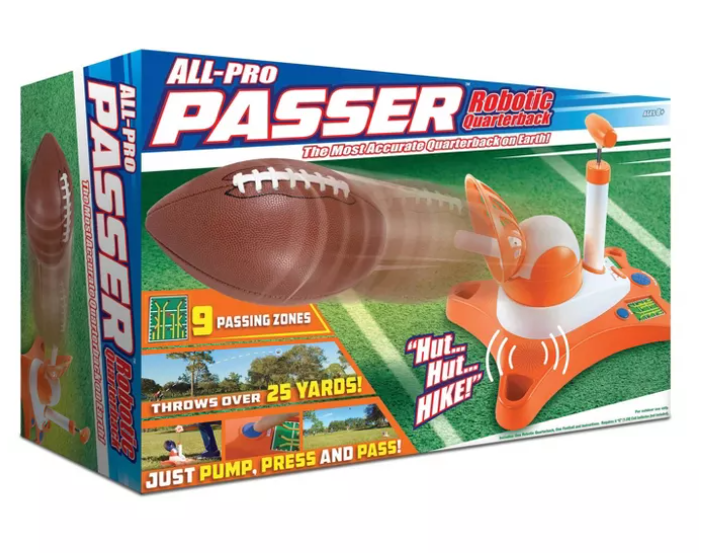 words saying "all pro passer robotic quarterback" and photo of football being flung from a device