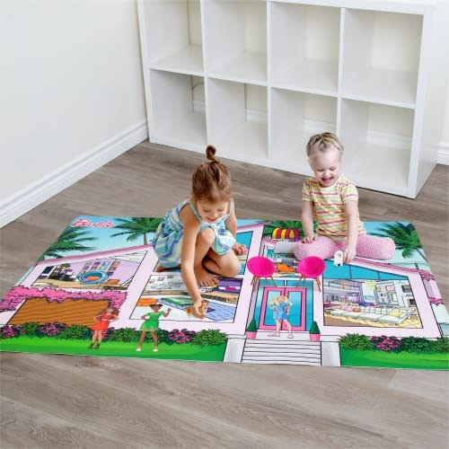 kids playing with barbie playmat