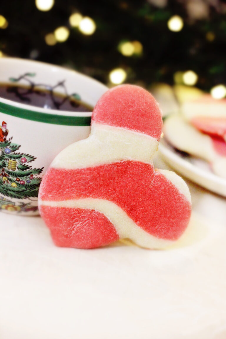 Candy Cane Colored Sugar Cookies with coffee cup