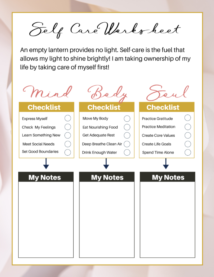 self-care worksheet to help with taking care of one's self