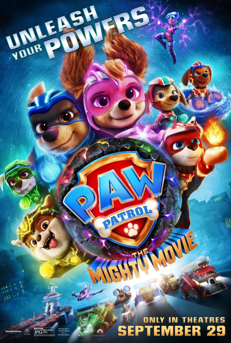 PAW Patrol characters with words PAW Patrol the Mighty Movie