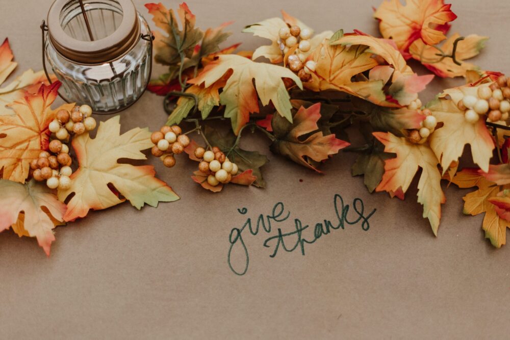 fall decor with "give thanks" written on it