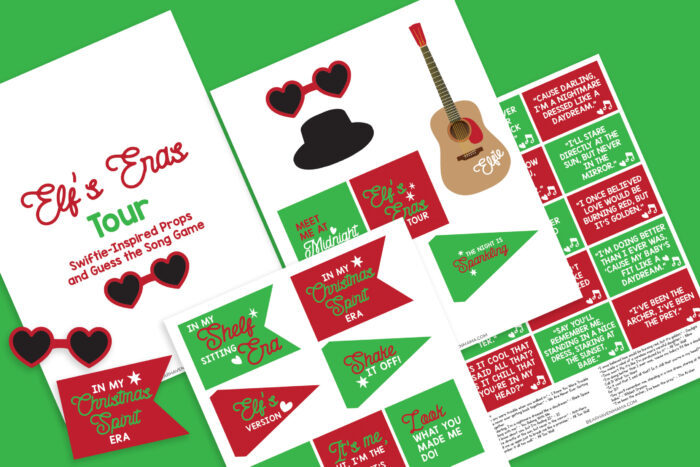 Elf sized Swiftie-Inspired Elf on the Shelf printable props and Guess the Song Game