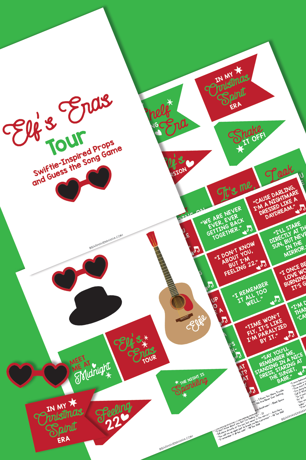 Elf sized Swiftie-Inspired Elf on the Shelf printable props and Guess the Song Game