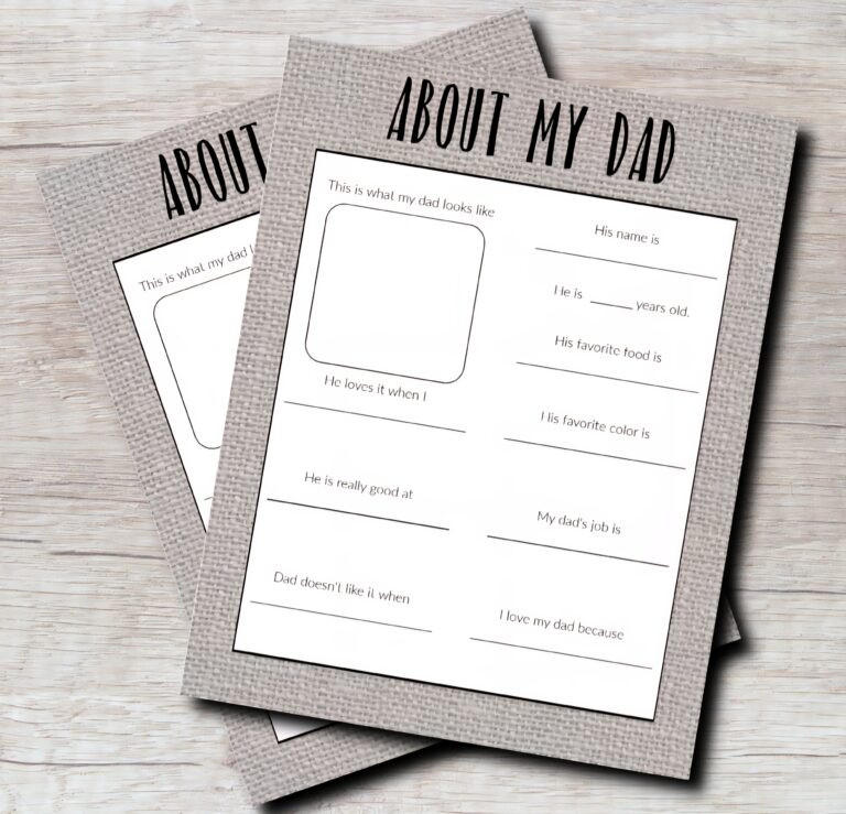 About my Dad Father’s Day Keepsake Printable