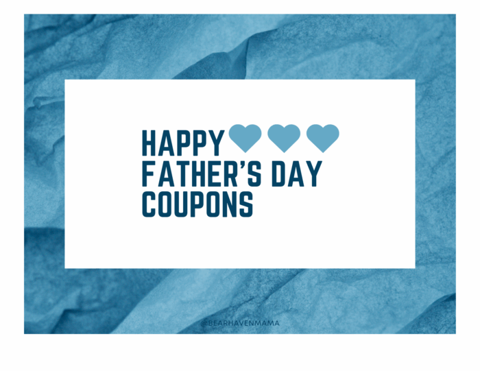 blue background with text saying Happy Father's day coupons